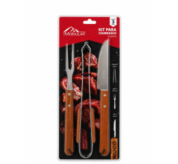 KIT CHURRASCO CB MAD.3PÇS FACA/PEGAD./GARFO MR364